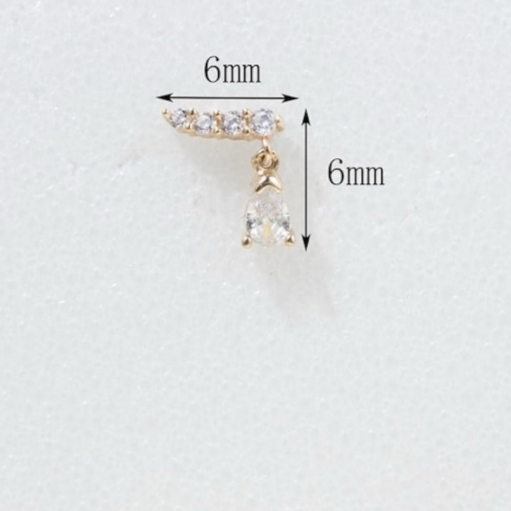 18G 14k Solid Yellow Gold Dangle Teardrop Stud Vertical Bar Threadless - Picture 3 of 4